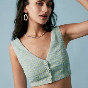 Solid Plaid V-neck Crop Top - Size Small